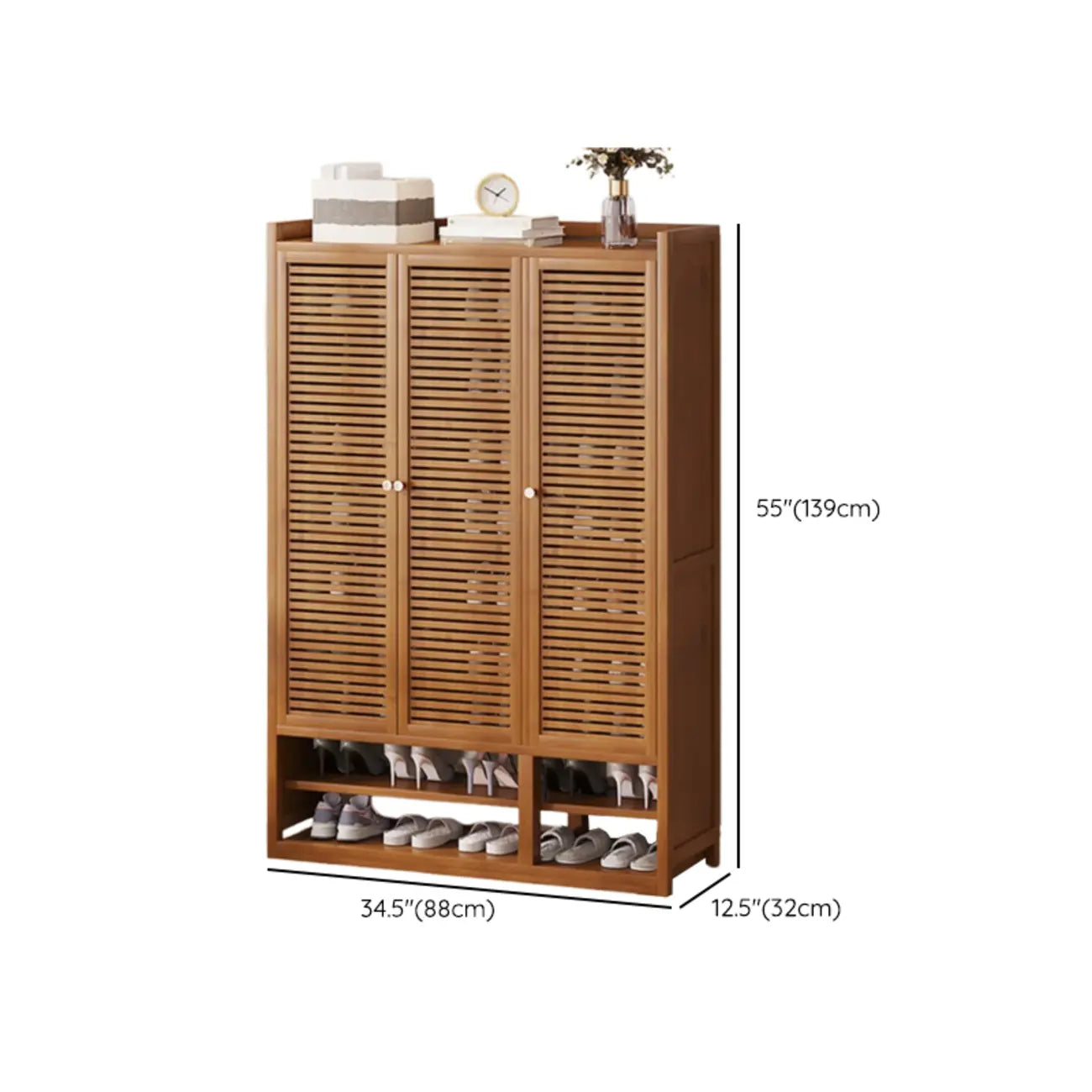 Rustic Bamboo Brown Shoe Cabinet for Entryway