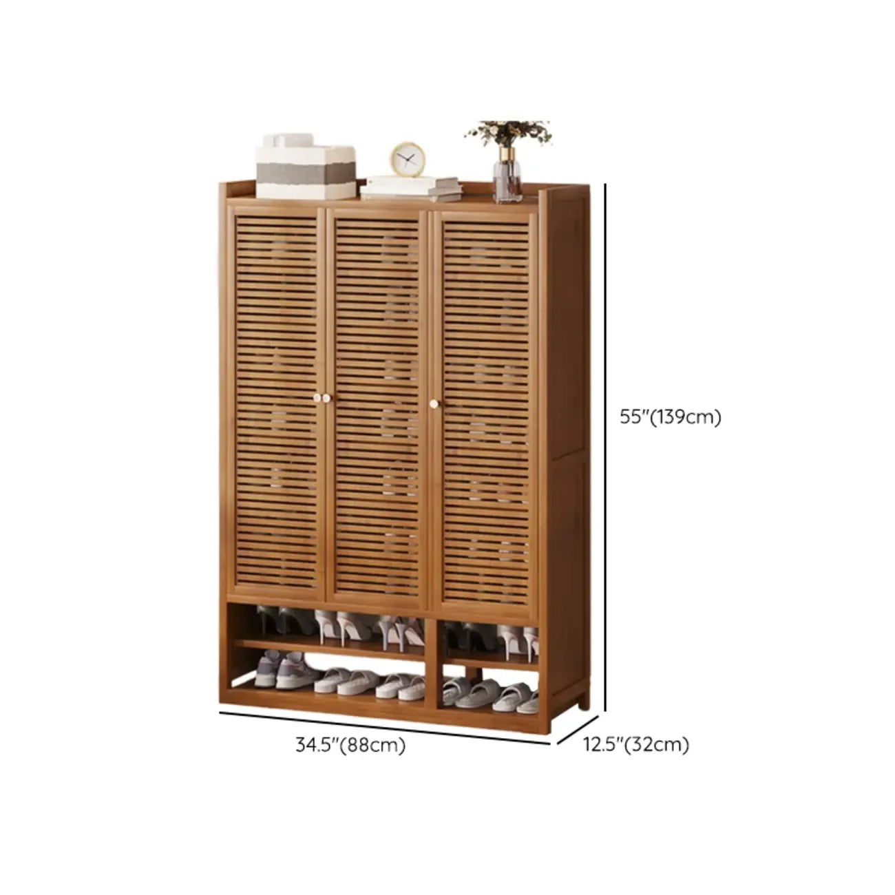 Rustic Bamboo Brown Shoe Cabinet for Entryway