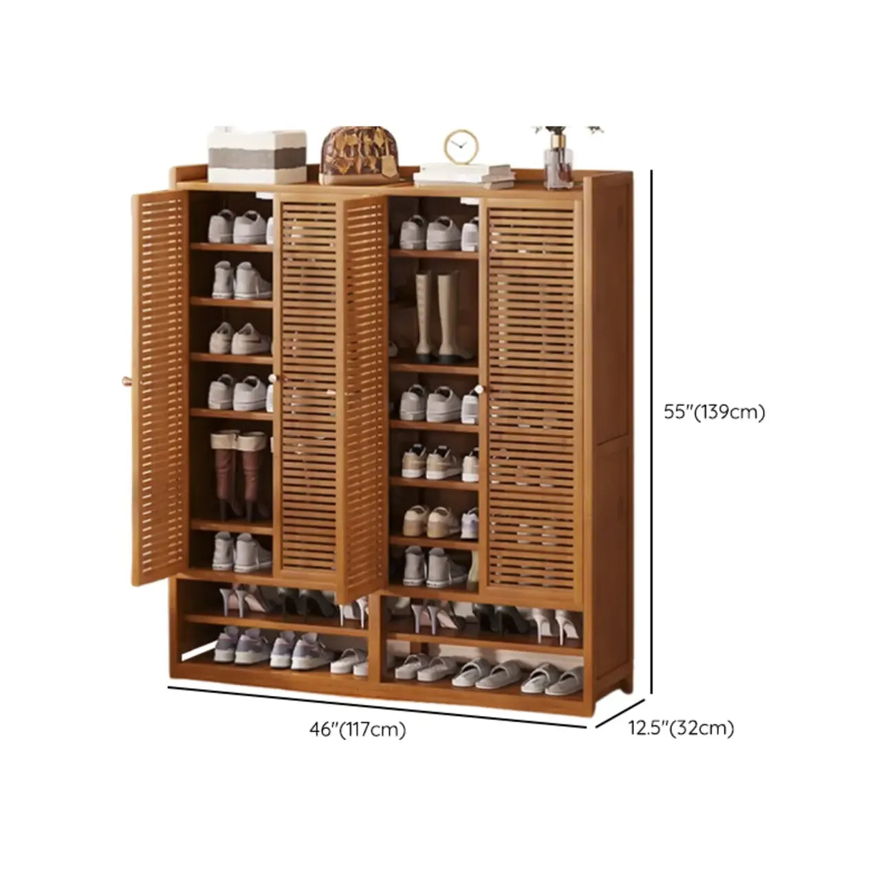 Rustic Bamboo Brown Shoe Cabinet for Entryway