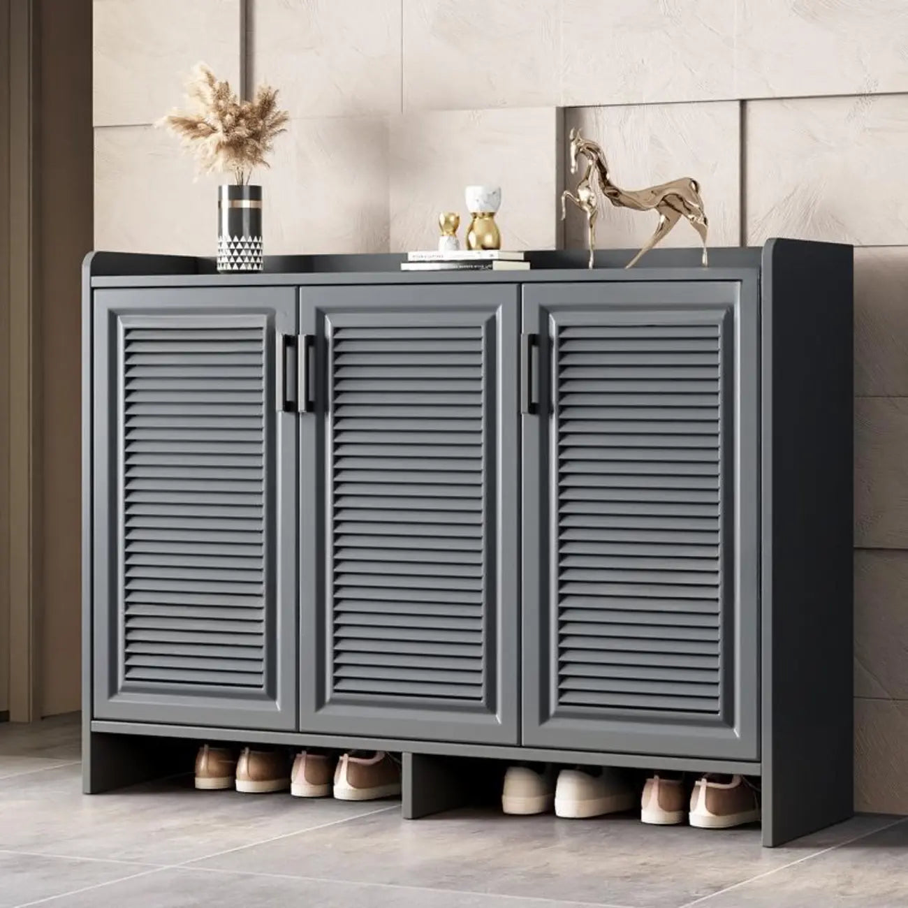 White Metal Rustic Entryway Shoe Storage Cabinet