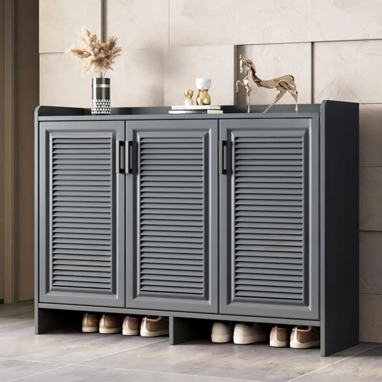 White Metal Rustic Entryway Shoe Storage Cabinet