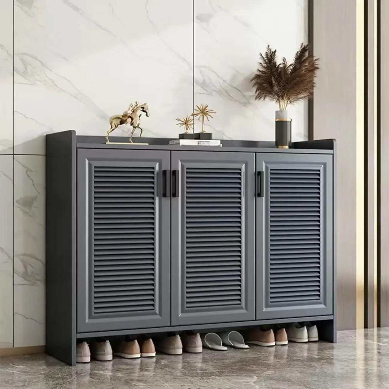 White Metal Rustic Entryway Shoe Storage Cabinet