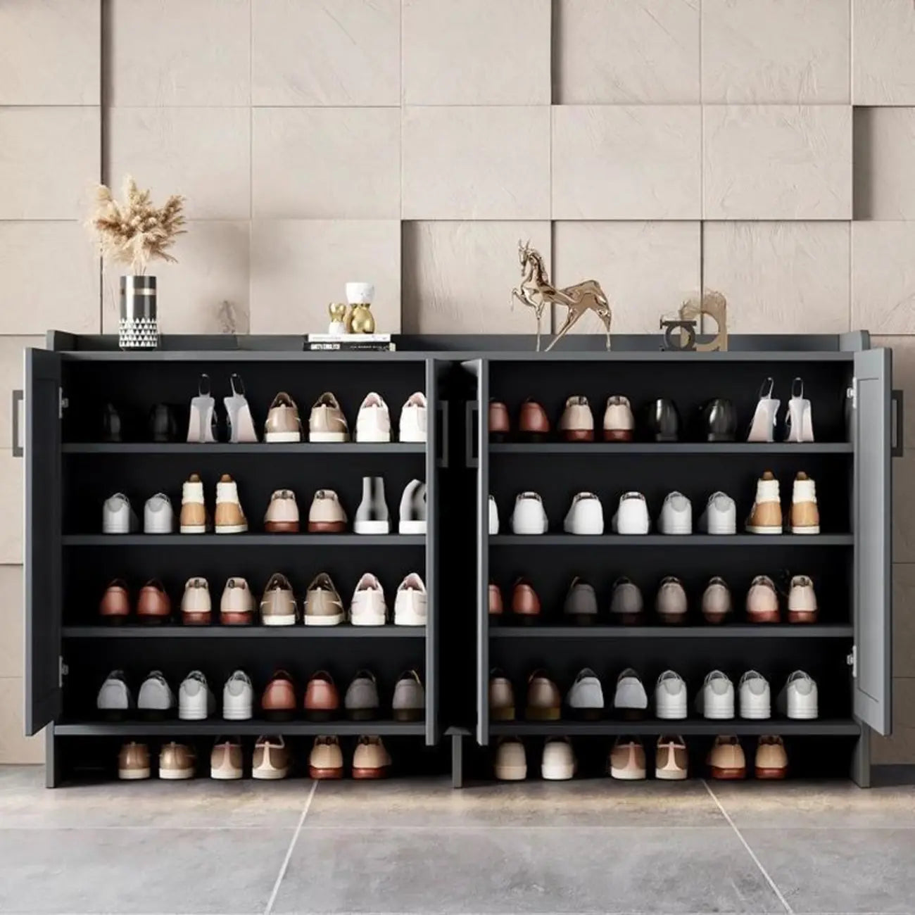 White Metal Rustic Entryway Shoe Storage Cabinet