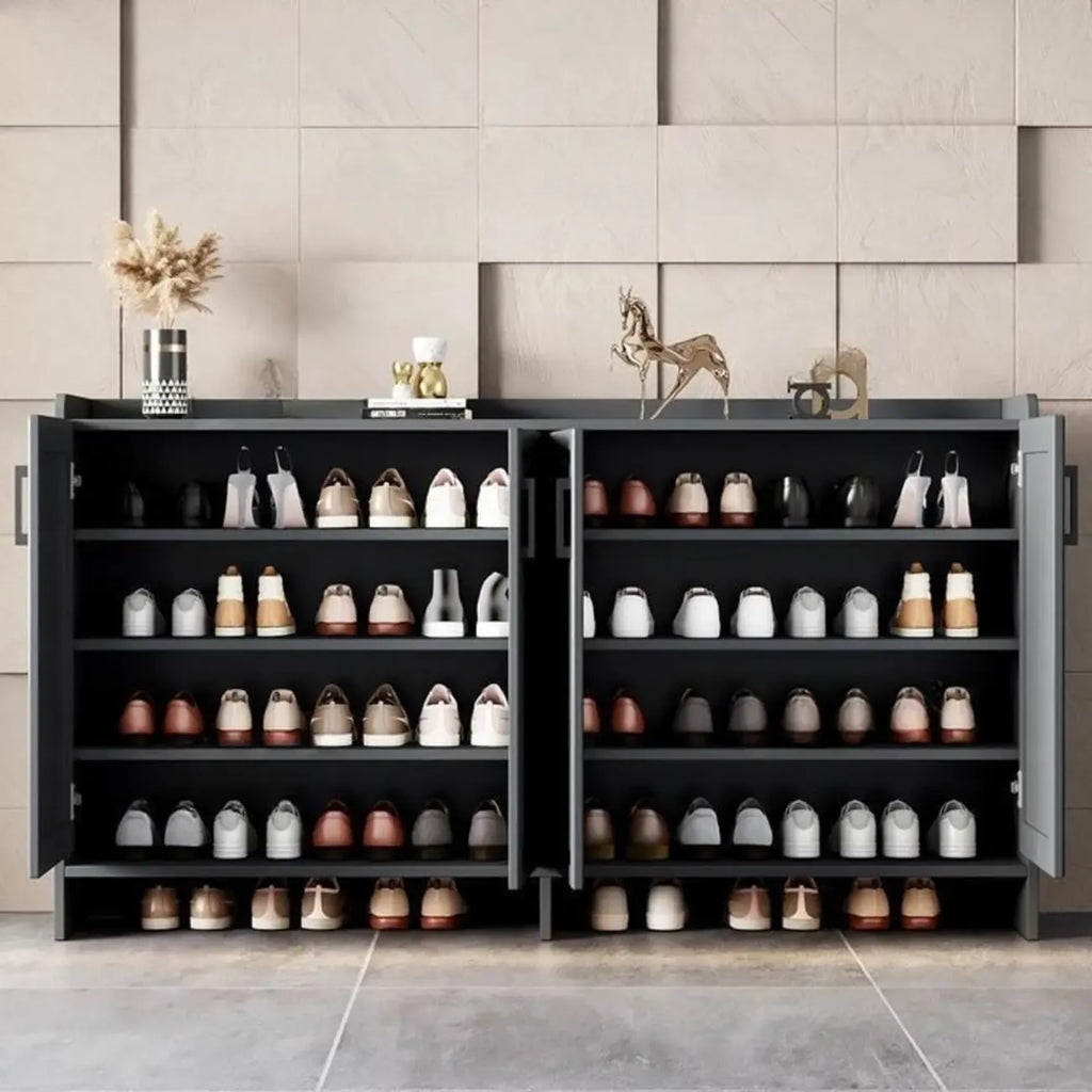 White Metal Rustic Entryway Shoe Storage Cabinet