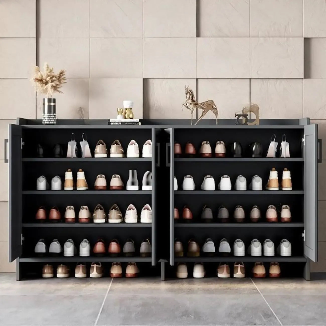 White Metal Rustic Entryway Shoe Storage Cabinet