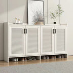 White Metal Rustic Entryway Shoe Storage Cabinet