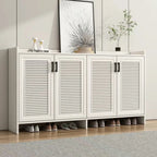 White Metal Rustic Entryway Shoe Storage Cabinet