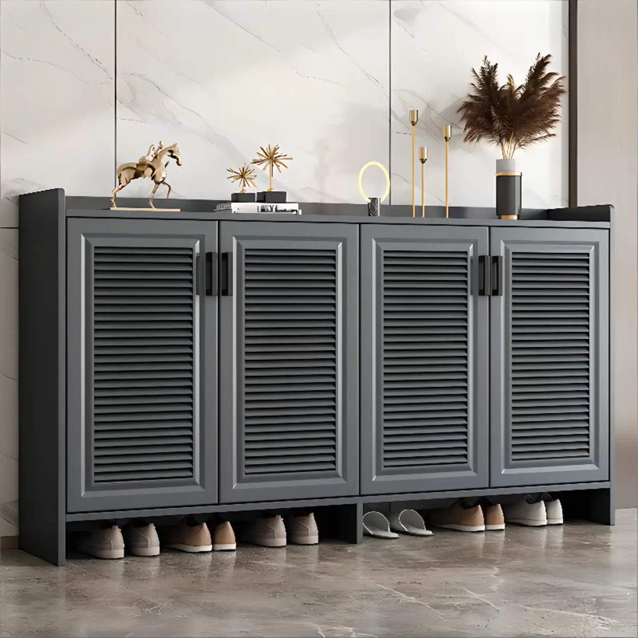 White Metal Rustic Entryway Shoe Storage Cabinet