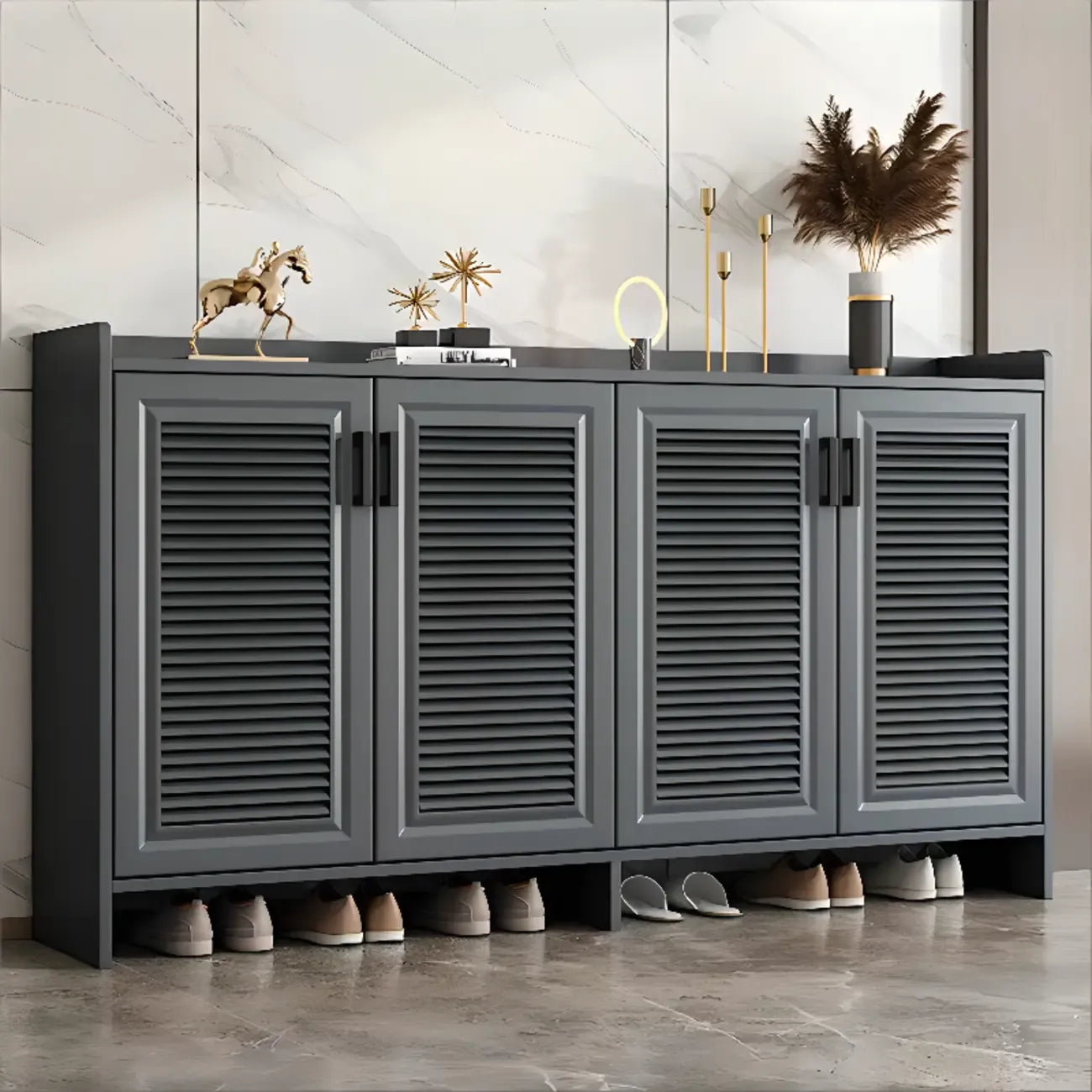 White Metal Rustic Entryway Shoe Storage Cabinet