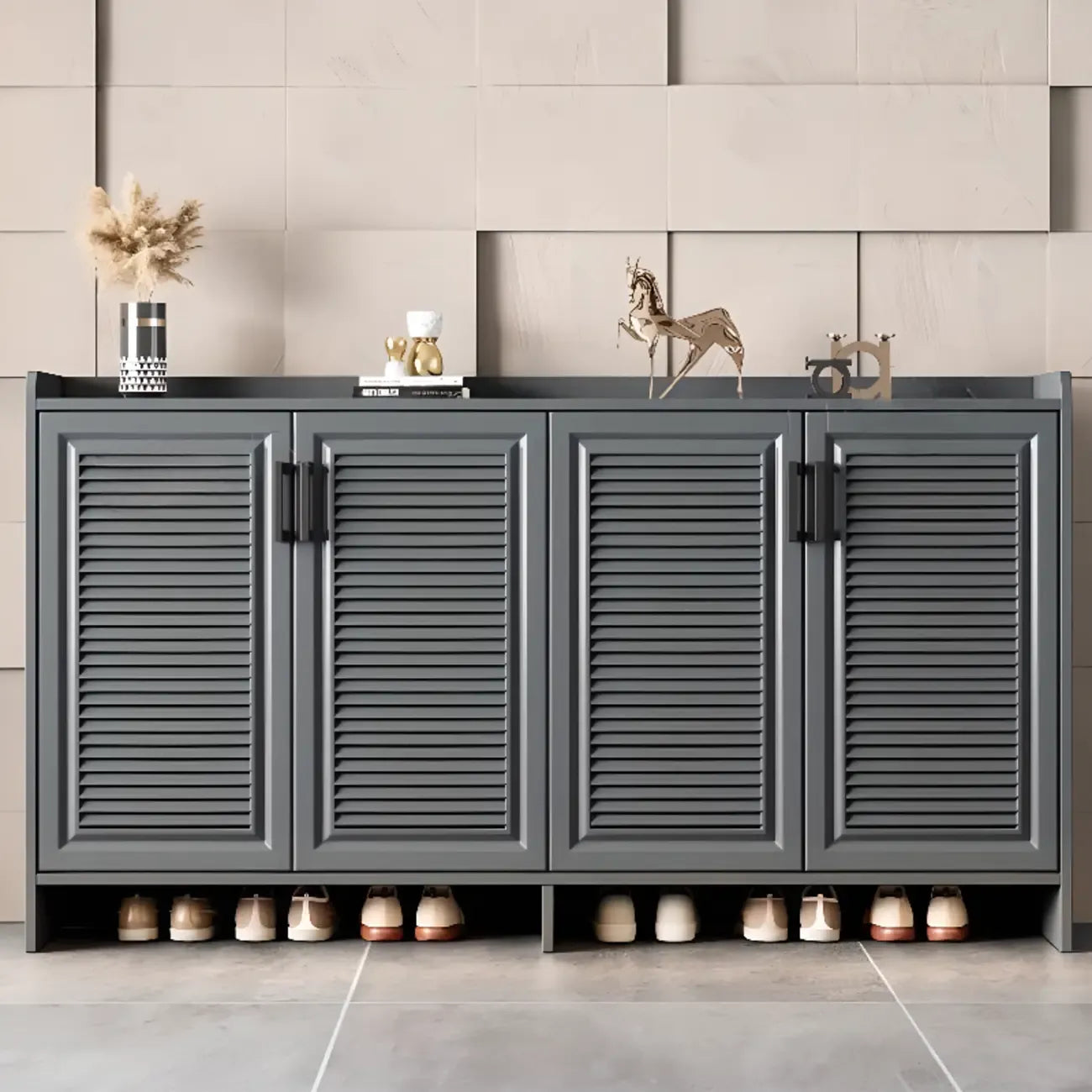 White Metal Rustic Entryway Shoe Storage Cabinet