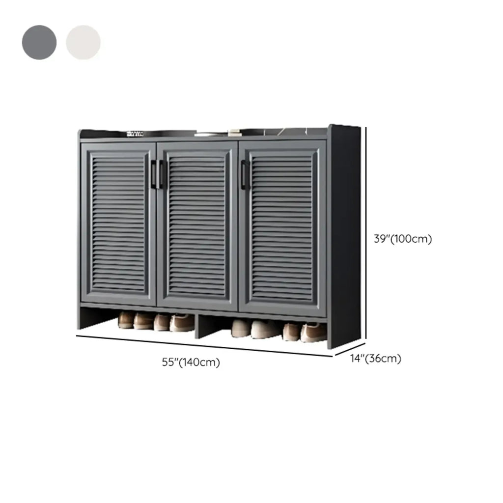 White Metal Rustic Entryway Shoe Storage Cabinet
