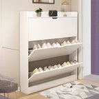 Entryway Modern Wood Shoe Cabinet with Flip-Out Drawer