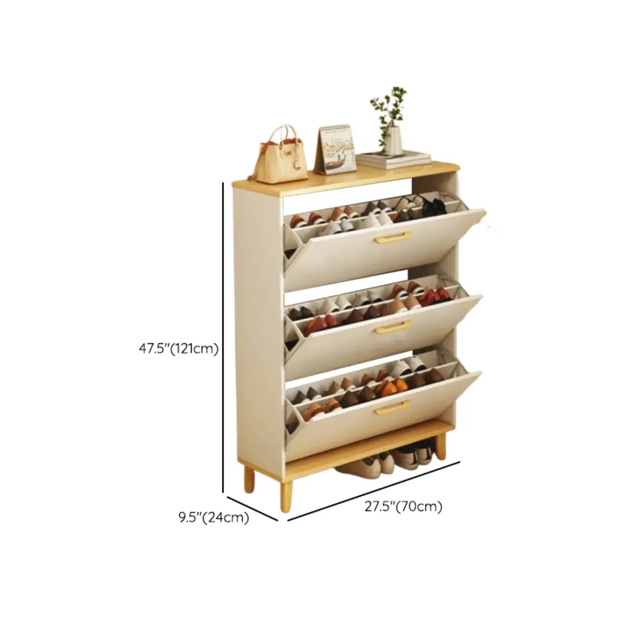 Entryway Modern Wood Shoe Cabinet with Flip-Out Drawer