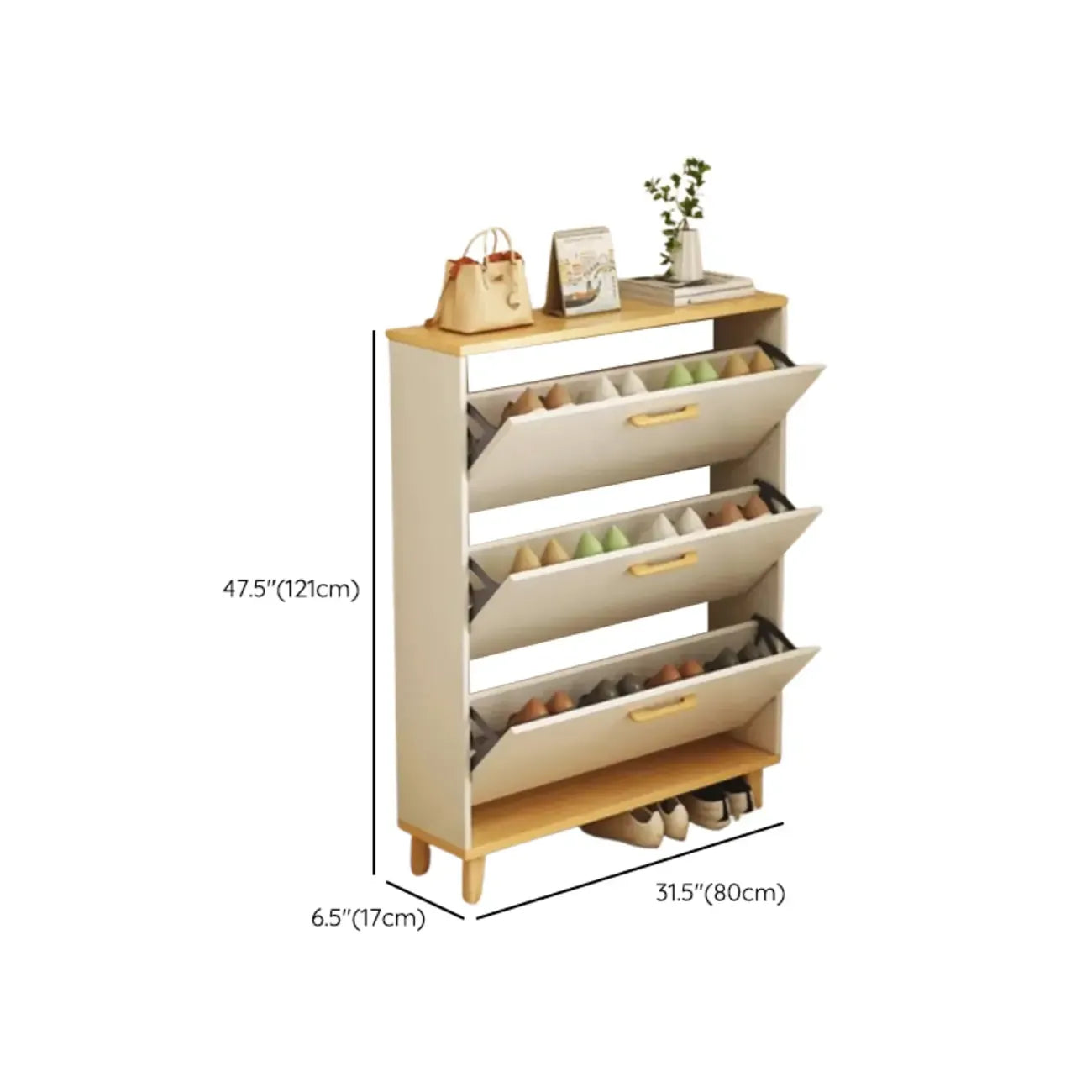Entryway Modern Wood Shoe Cabinet with Flip-Out Drawer