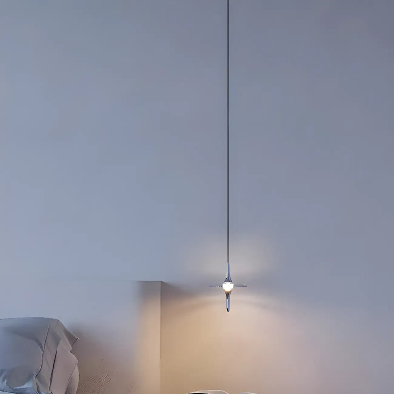 Modern Silver Metal Geometric Crystal Pendant Light
