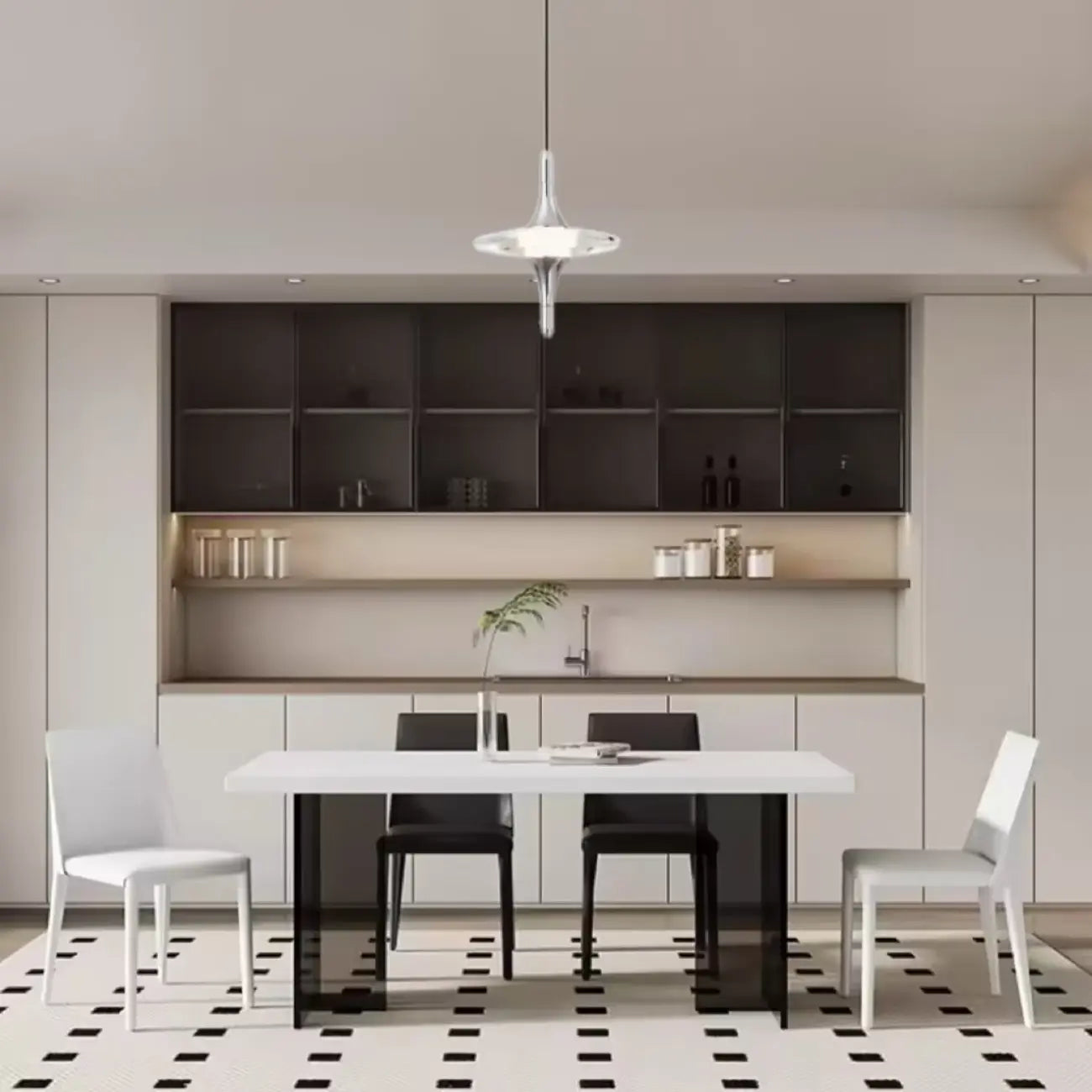 Modern Silver Metal Geometric Crystal Pendant Light