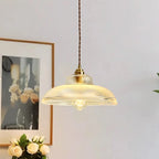 Green Fluted Glass Brass Dome Pendant Light
