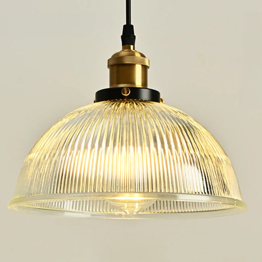 Green Fluted Glass Brass Dome Pendant Light