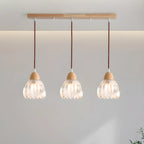 Glass Shade Wood Kitchen Island Pendant Light Adjustable Length