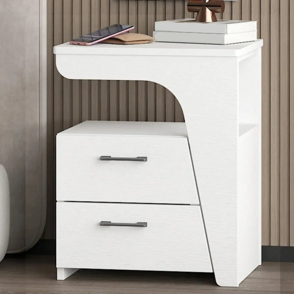 Modern White Bedside Table with 2 Storage Drawers