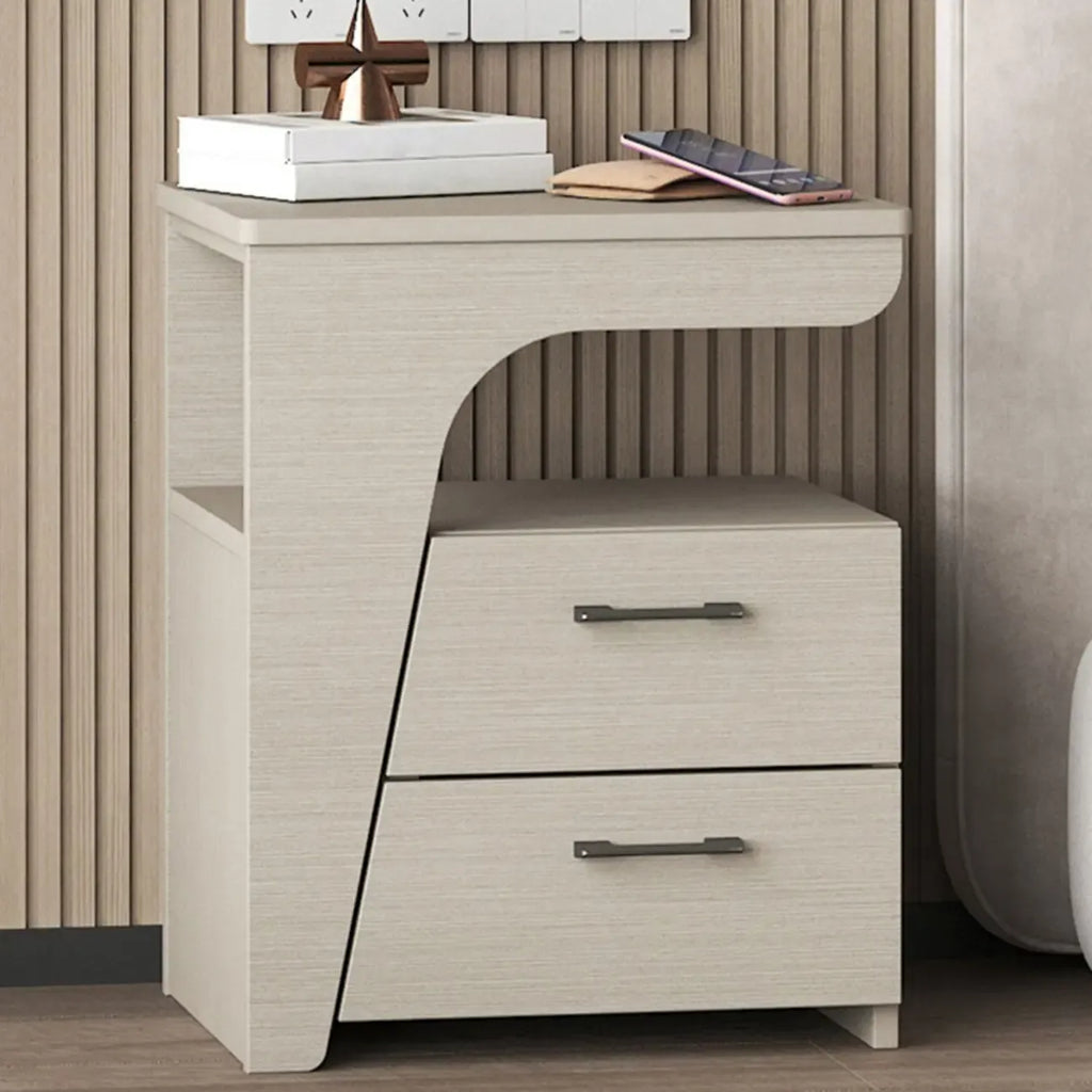 Modern White Bedside Table with 2 Storage Drawers