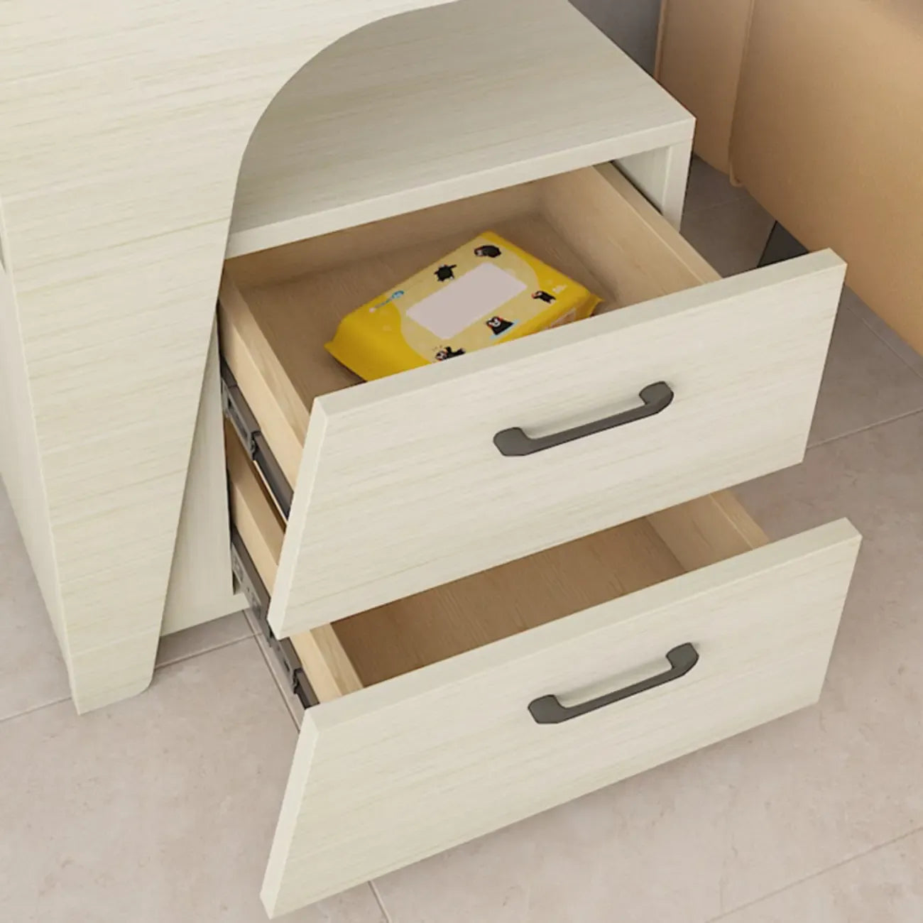 Modern White Bedside Table with 2 Storage Drawers