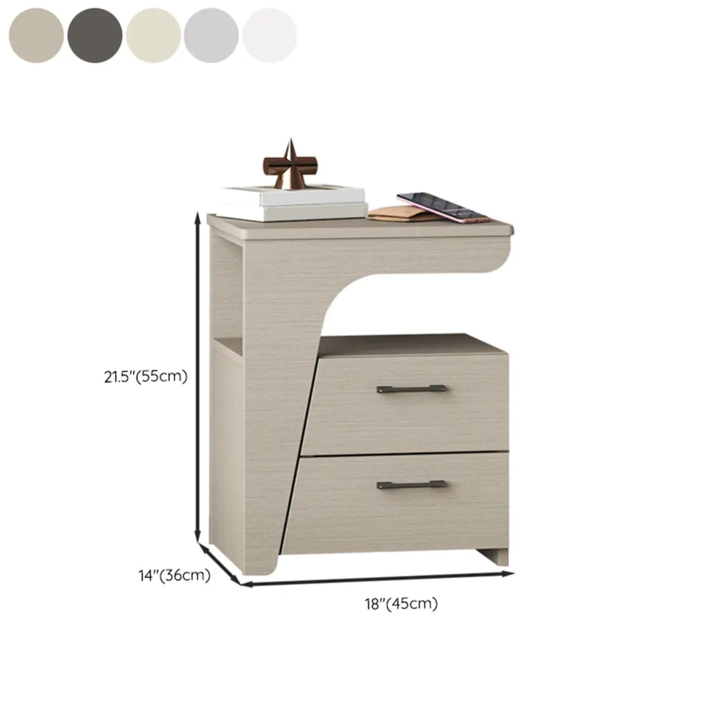 Modern White Bedside Table with 2 Storage Drawers