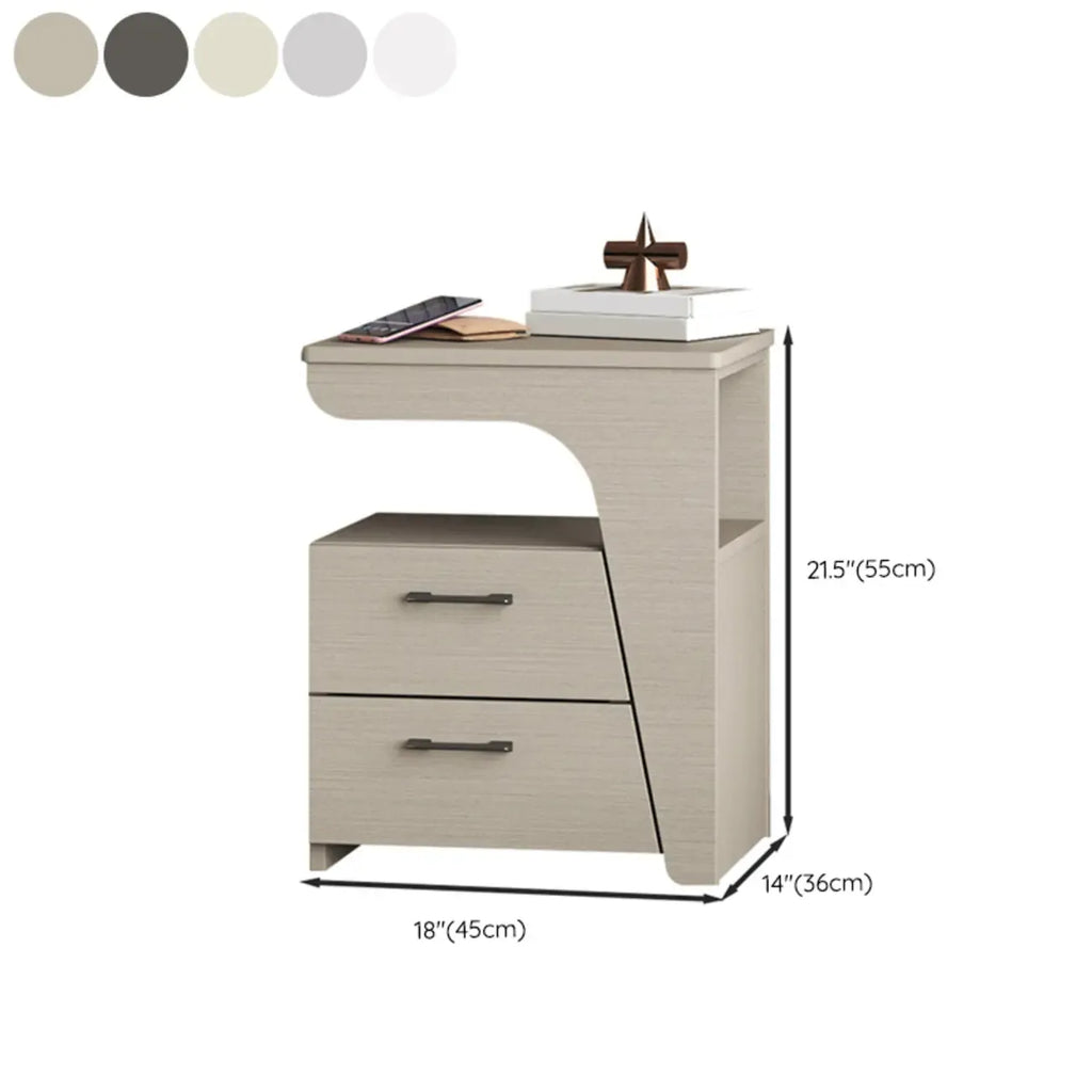 Modern White Bedside Table with 2 Storage Drawers