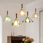 3-Light Glass Brass Floral Dining Pendant Light