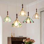 3-Light Glass Brass Floral Dining Pendant Light