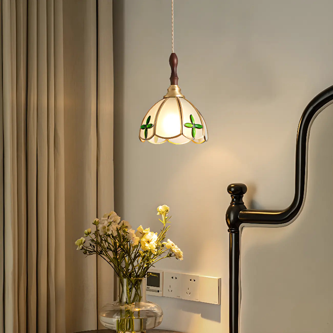 3-Light Glass Brass Floral Dining Pendant Light