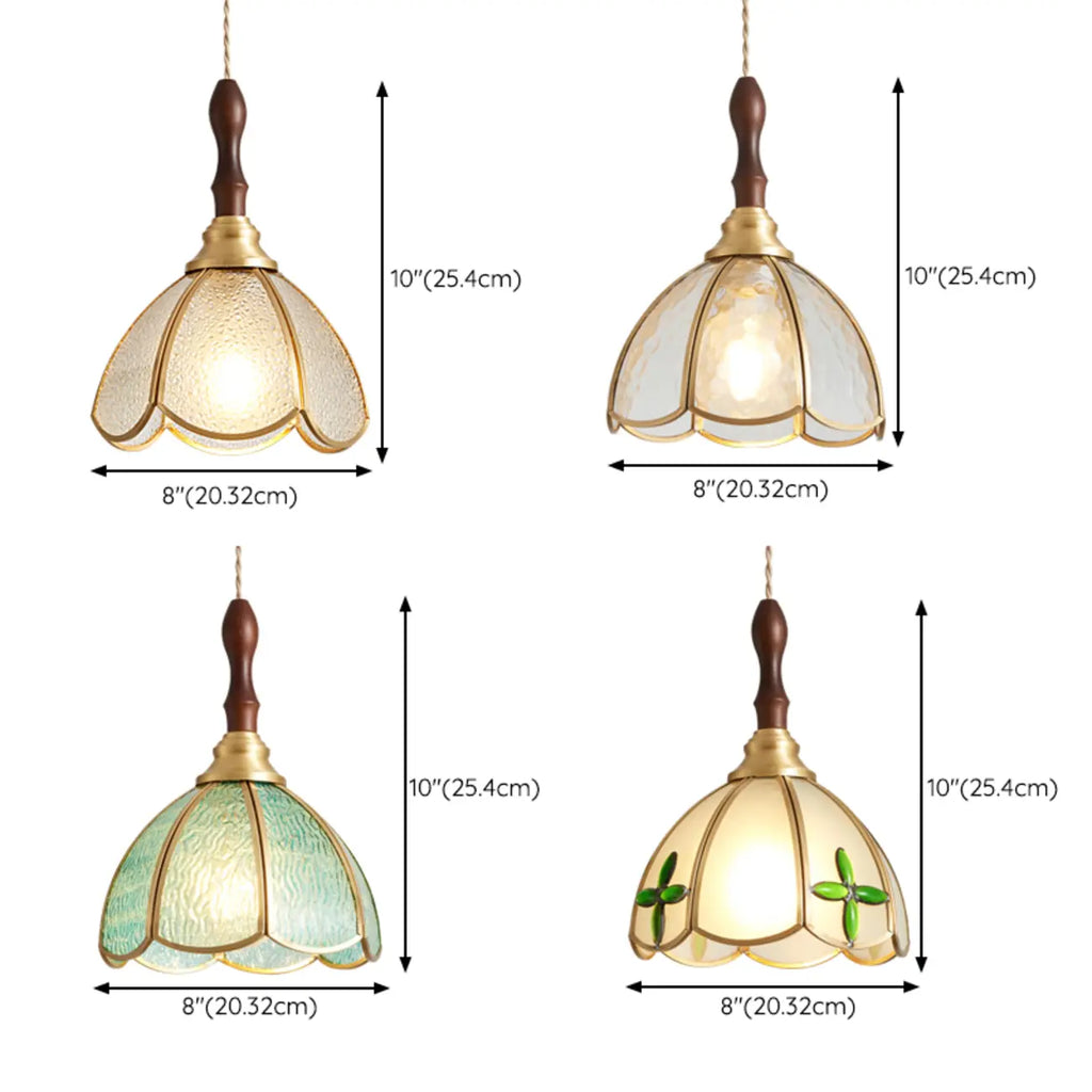 3-Light Glass Brass Floral Dining Pendant Light