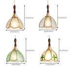 3-Light Glass Brass Floral Dining Pendant Light
