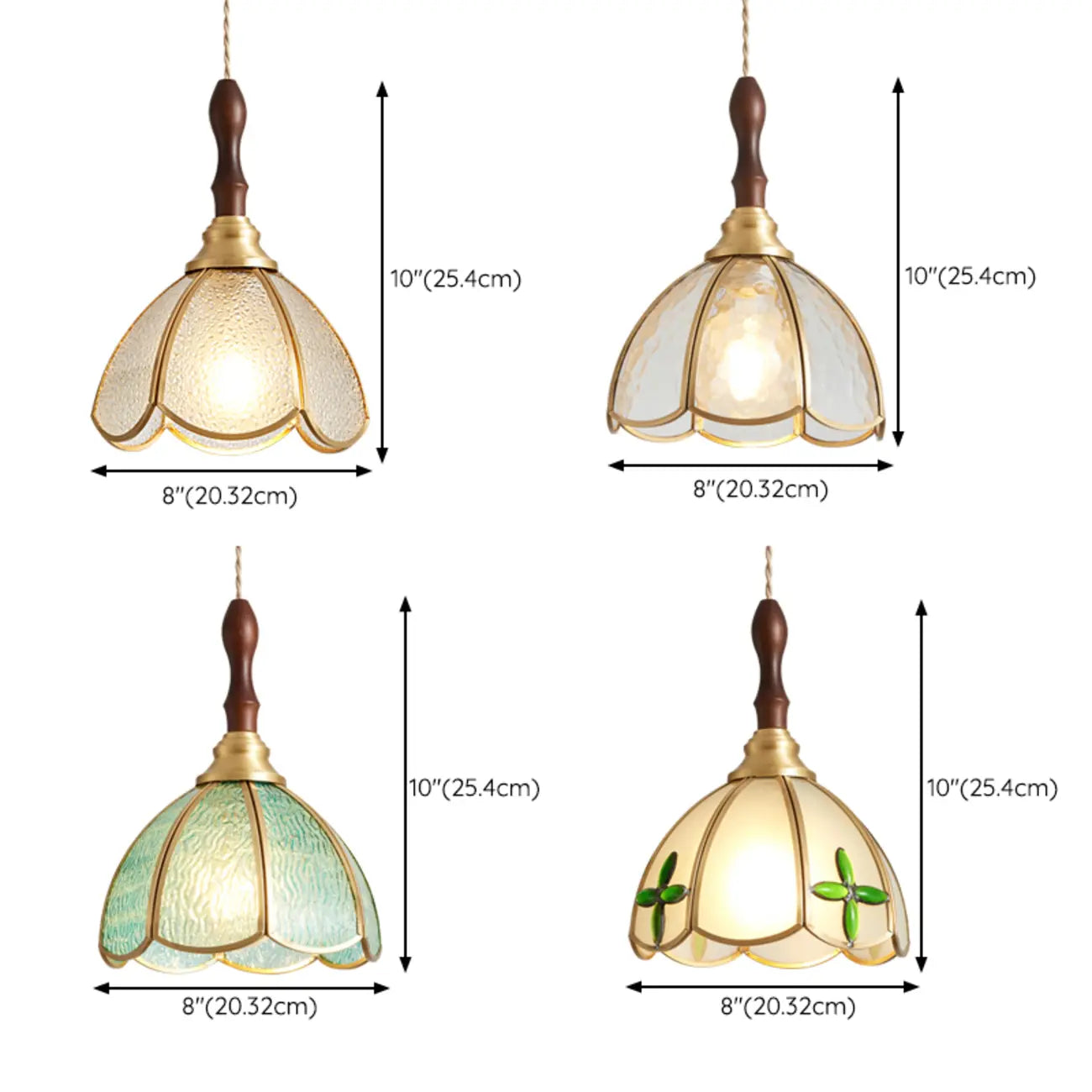 3-Light Glass Brass Floral Dining Pendant Light