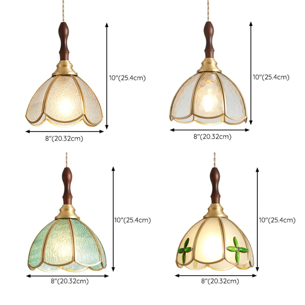 3-Light Glass Brass Floral Dining Pendant Light