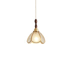 3-Light Glass Brass Floral Dining Pendant Light