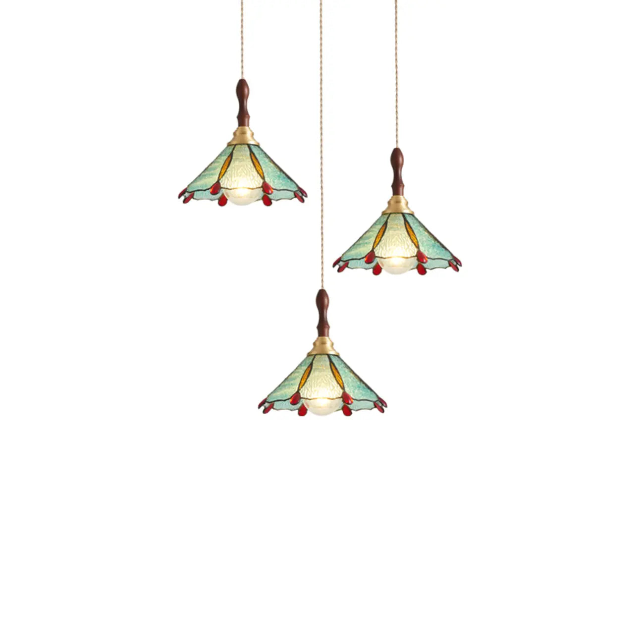 3-Light Glass Brass Floral Dining Pendant Light