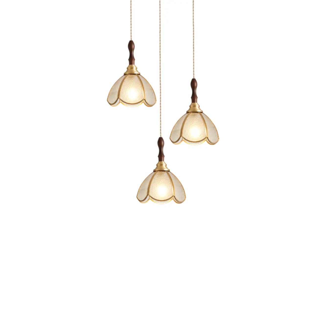 3-Light Glass Brass Floral Dining Pendant Light