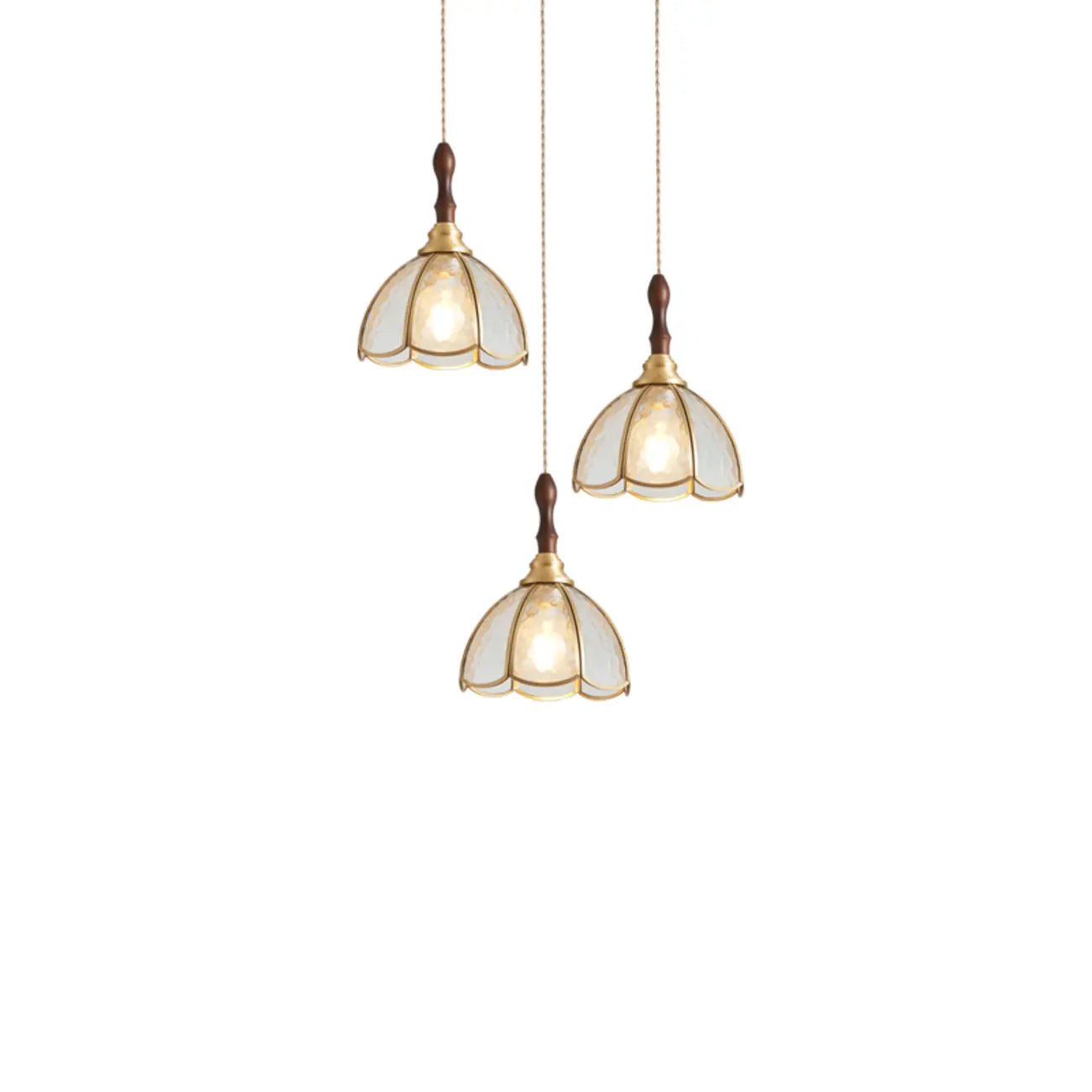 3-Light Glass Brass Floral Dining Pendant Light