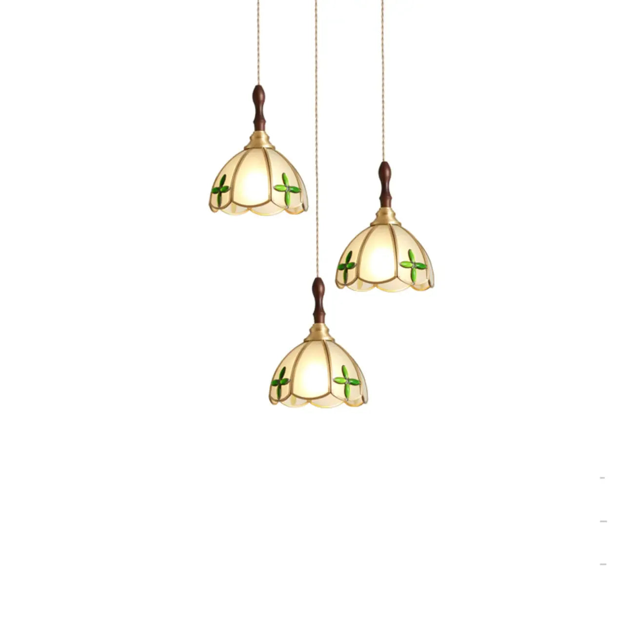 3-Light Glass Brass Floral Dining Pendant Light