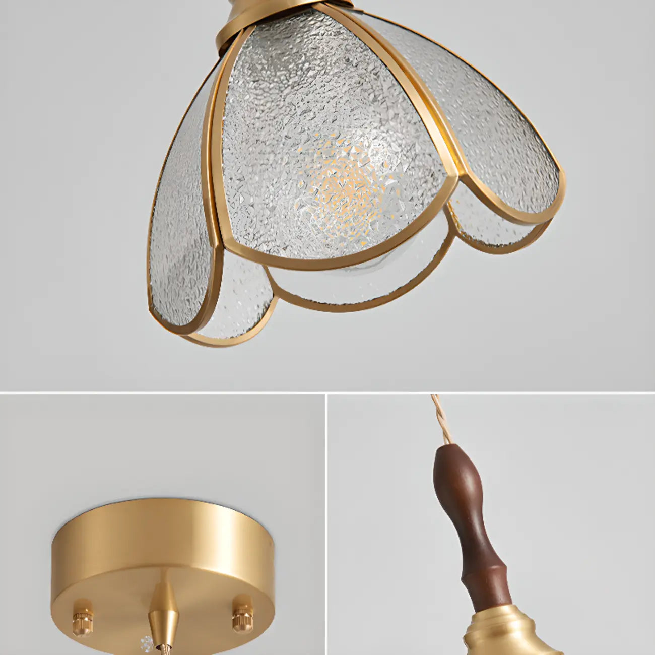 3-Light Glass Brass Floral Dining Pendant Light