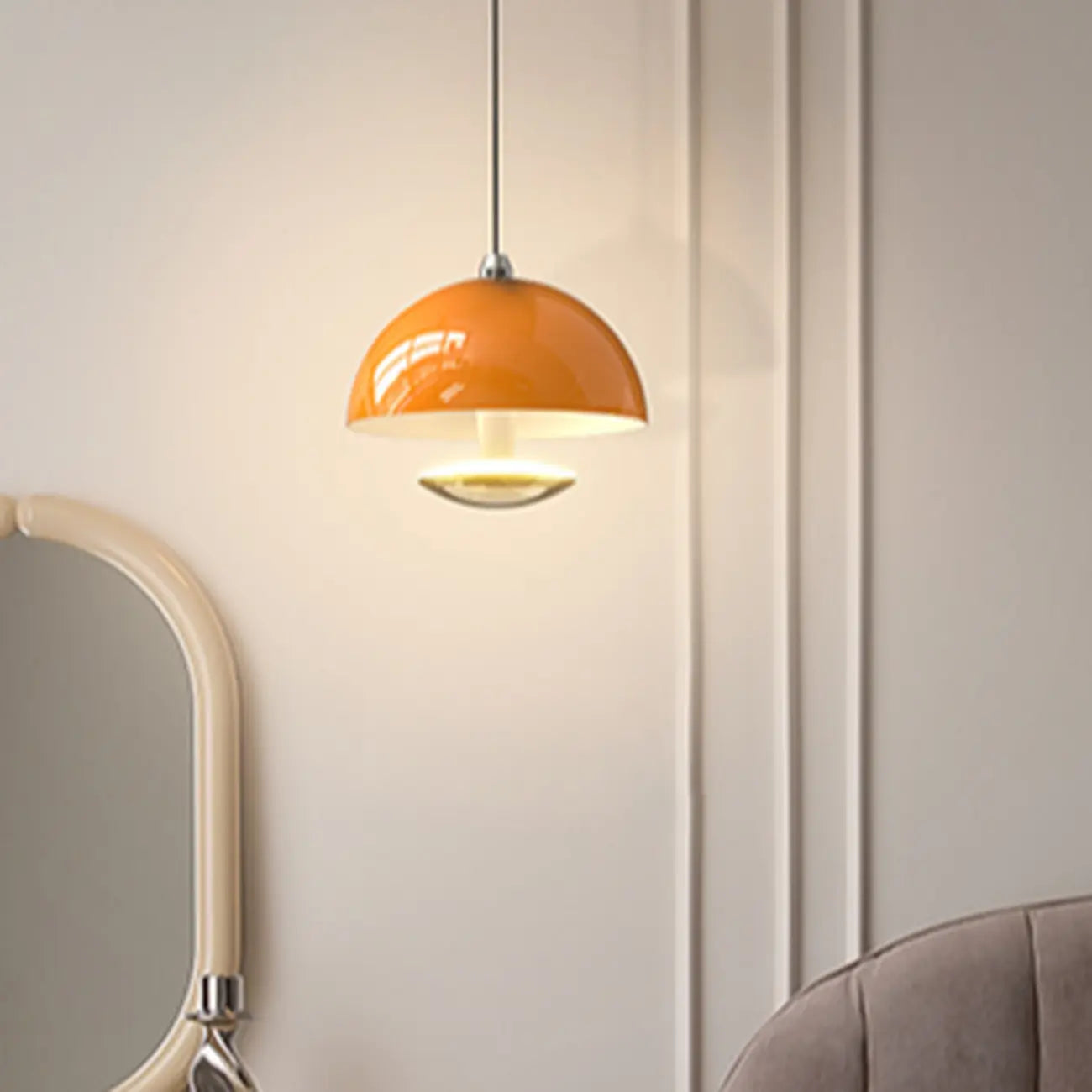 Modern Dimming Metal Hemispherical Pendant Light for Bedroom