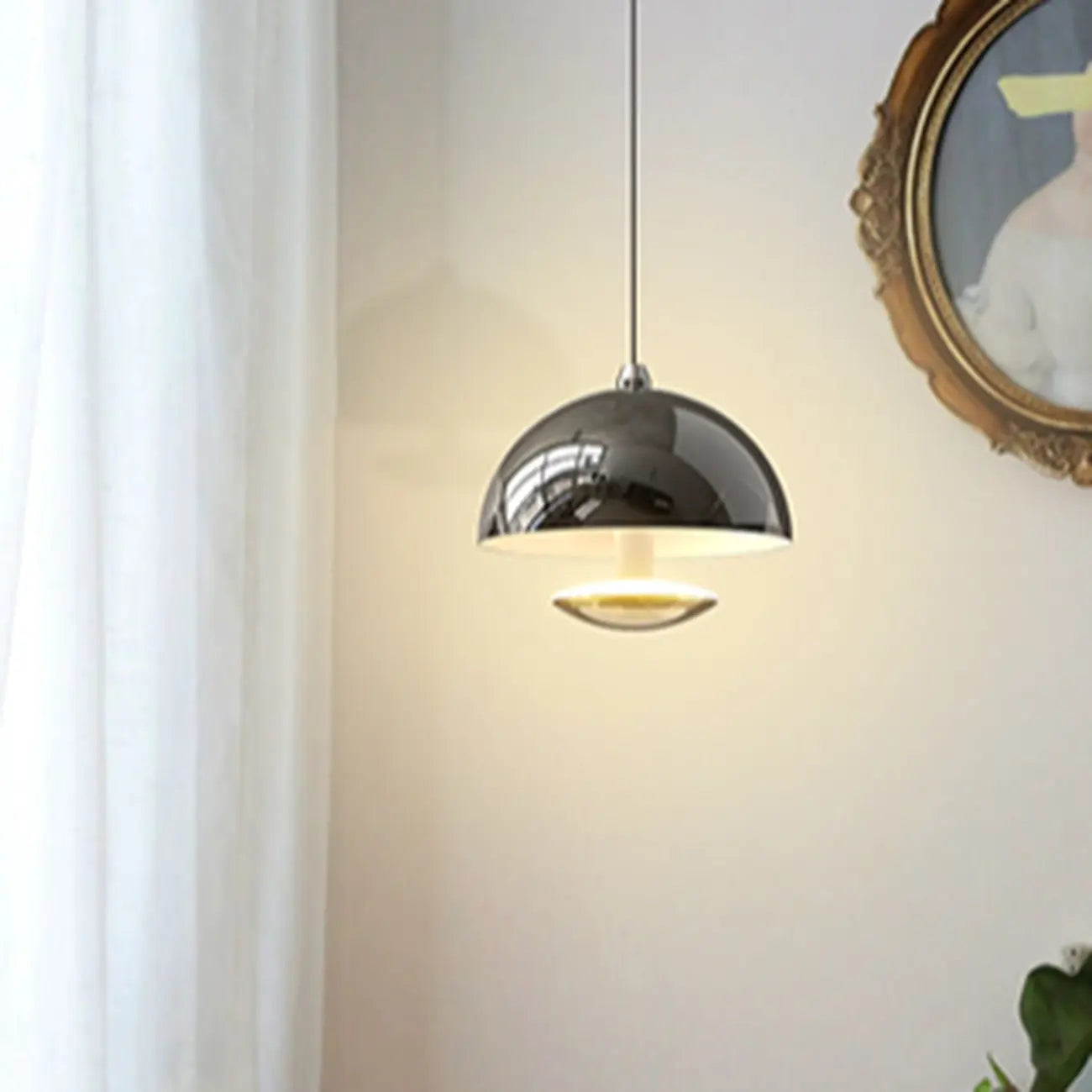 Modern Dimming Metal Hemispherical Pendant Light for Bedroom