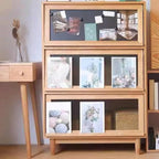 Rustic Natural Rectangle Wood Frosted Glass Storage Chests