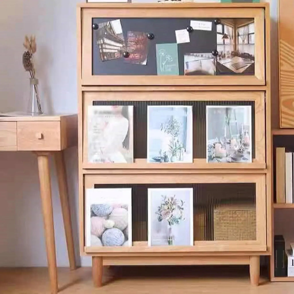 Rustic Natural Rectangle Wood Frosted Glass Storage Chests