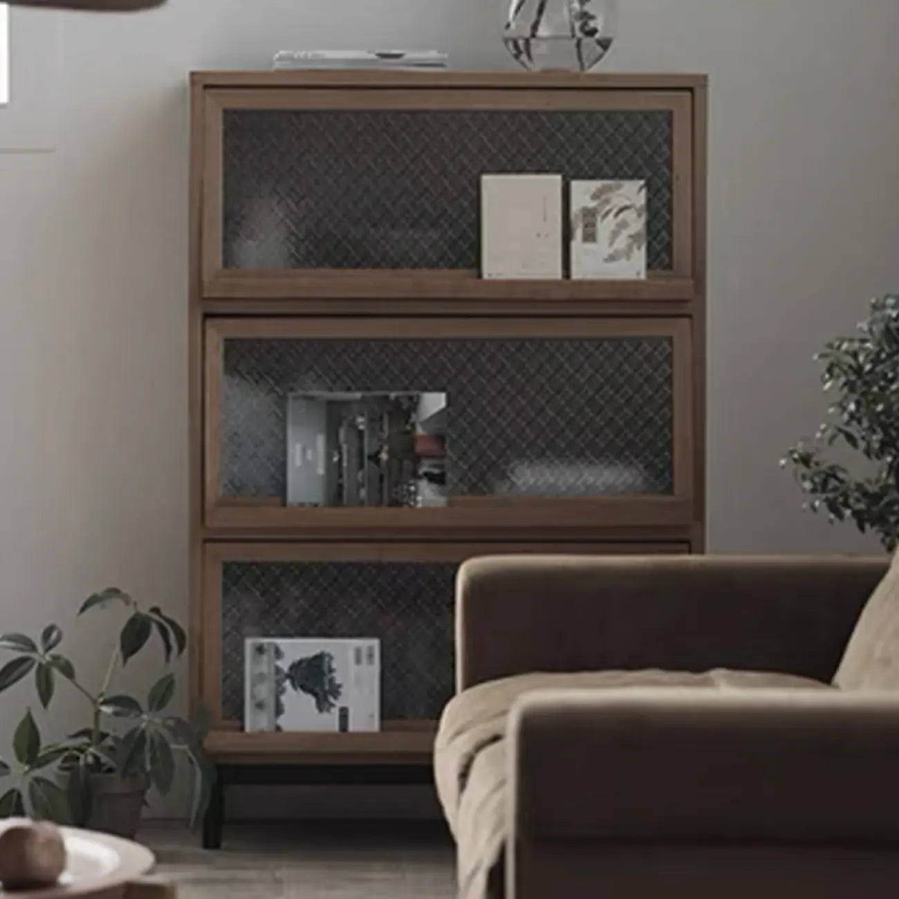 Rustic Natural Rectangle Wood Frosted Glass Storage Chests
