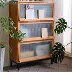 Rustic Natural Rectangle Wood Frosted Glass Storage Chests