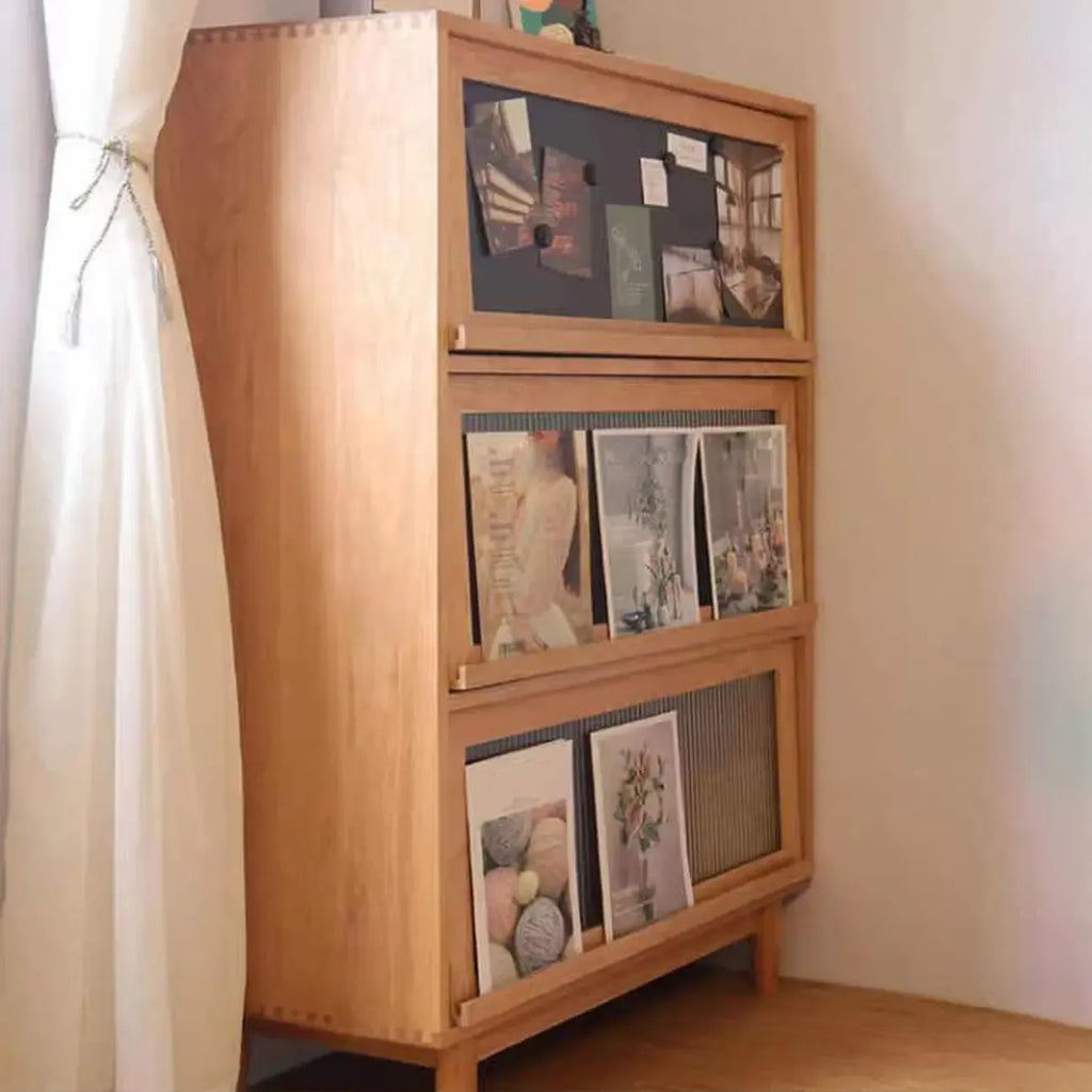 Rustic Natural Rectangle Wood Frosted Glass Storage Chests