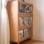 Rustic Natural Rectangle Wood Frosted Glass Storage Chests