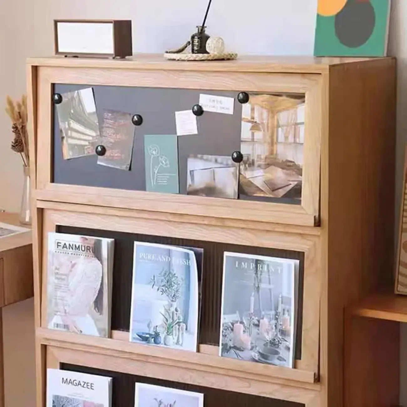 Rustic Natural Rectangle Wood Frosted Glass Storage Chests